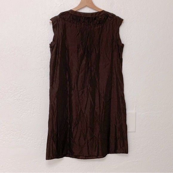 See By Chloe Brown Silk Sleeveless Scoop Neck Ruffle Bow Mini Dress, Size US 4 - Picture 4 of 7
